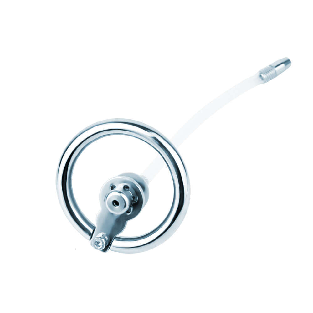 FRRK 304 stainless steel flat hardcore metal short cock ring penis cage with catheter chastity cage for male