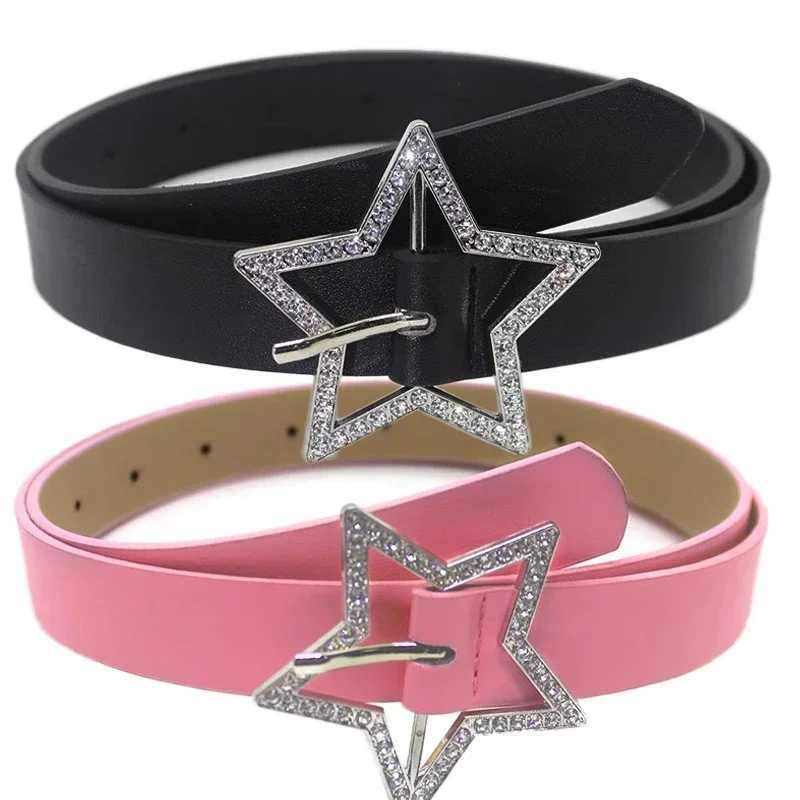 Y2K Womens Belt Pink Black and White Star Belt Denim Star PU Leather Rhinestone Belt Ins Sweet Cool Tight Jeans Belt W240920
