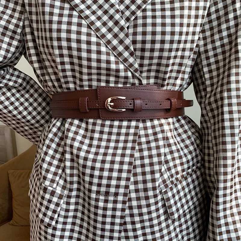 Womens double belt wool coat black waist wide elastic tight belt fashionable tie sweater belt W240920