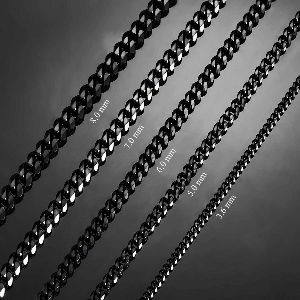 3.6mm/5mm/6mm/7mm/8mm Black Color Stainless Steel Cuban Link Chains Classic Men Boy Curb Chunky Necklace 14 to 30 InchesX240919