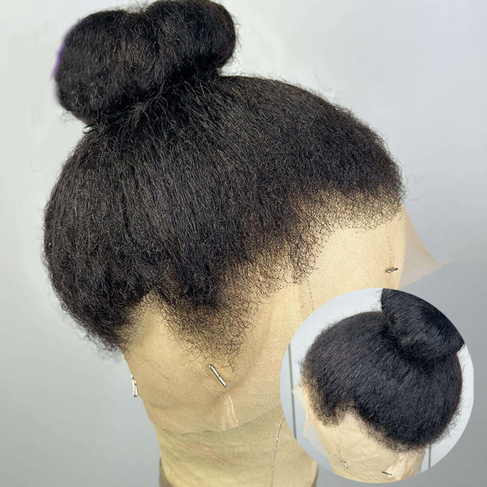 Natural Black Soft 26 Inch Long Glueless Yaki 200Density Kinky Straight Deep Lace Front Wig For Women Babyhair Preplucked Daily