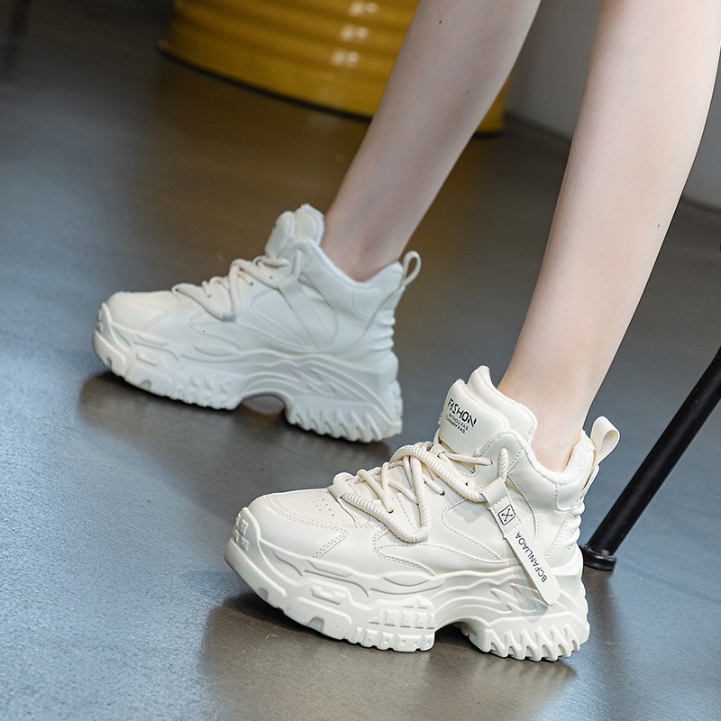 Small fluffy dad with visible feet, thick soles, small stature, increased height inside, women's winter cotton shoes, versatile, lightweight, and