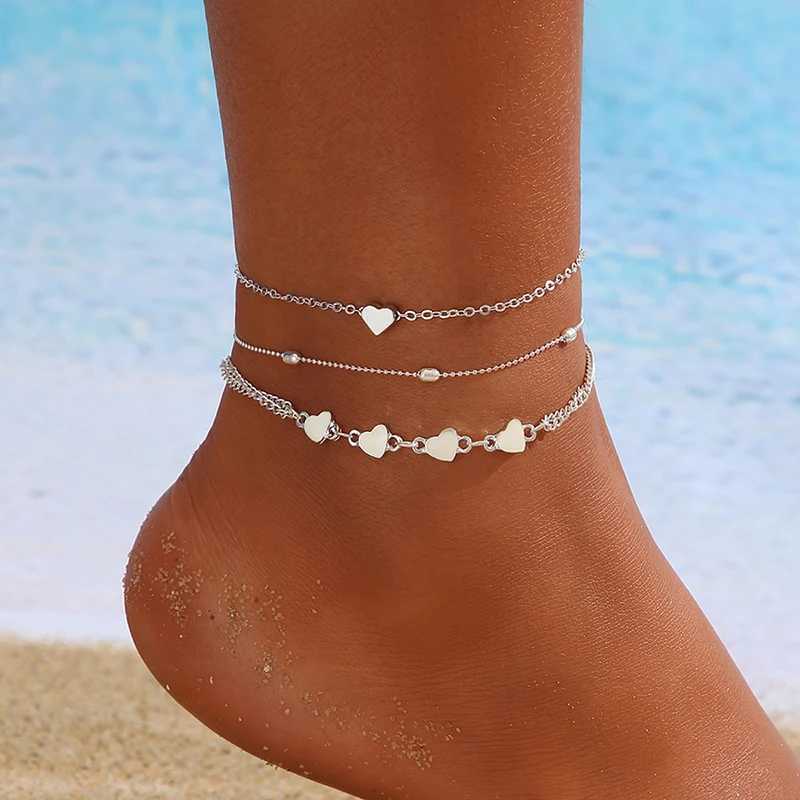 Simple Heart Female Anklets Barefoot Crochet Sandals Foot Jewelry Leg New Anklets On Foot Ankle Bracelets For Women Leg Chain Y240920