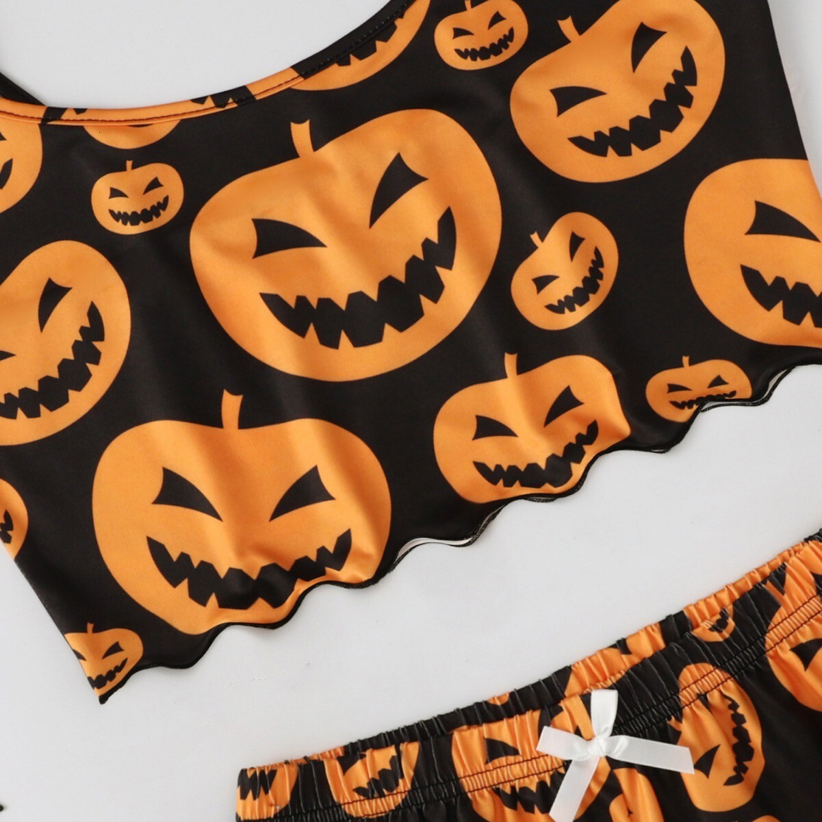 2024Temu style Halloween pajamas pumpkin print set sexy suspender home outfit