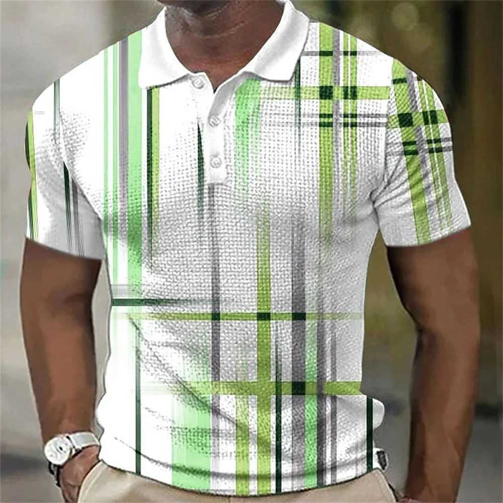 Mens Polo Shirt Striped Plaid Pattern Shirt Fashion Design Clothing Oversized Lapel Short Sleeve Top Summer Casual Polo T-ShirtX240920