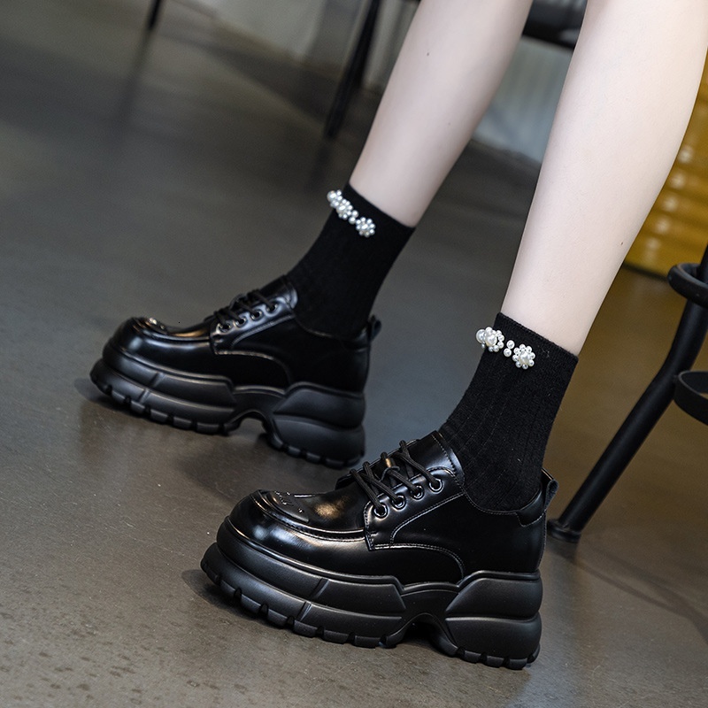 2024 autumn new British style thick soled high rise small leather shoes, casual versatile, sponge sole, loafers, trendy and versatile