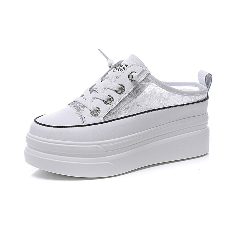 Baotou Half Slippers Female 2024 Summer Internet Celebrity Thick Bottom Sponge Cake Little White Slope Heel Fashion Outerwear Mesh Cool Drag