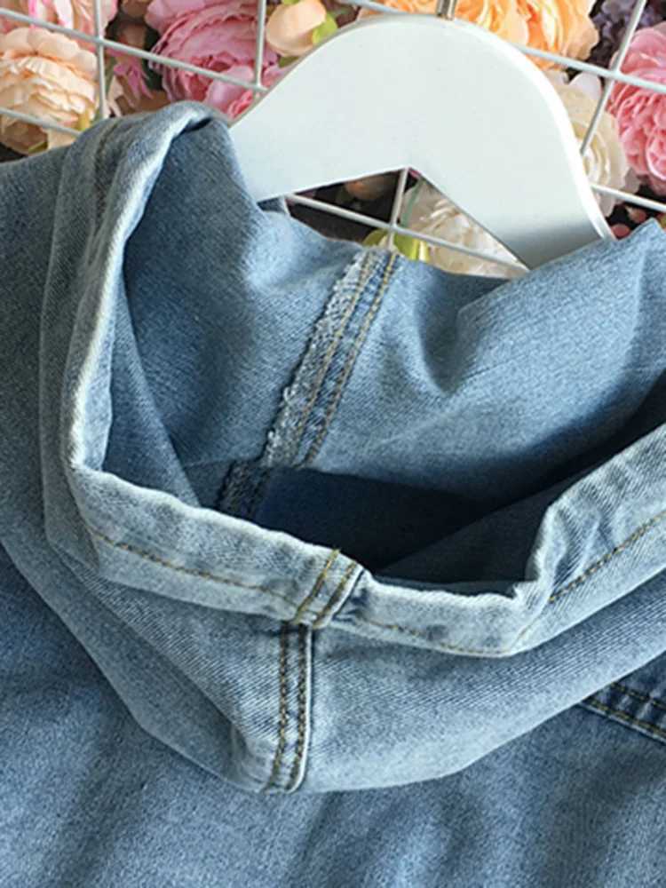 XFPV 2023 New Autumn Vintage Casual Solid Color Hooded Drawstring Denim Jacket Women Single Breasted Shorts Coat Tide SM1742X240920