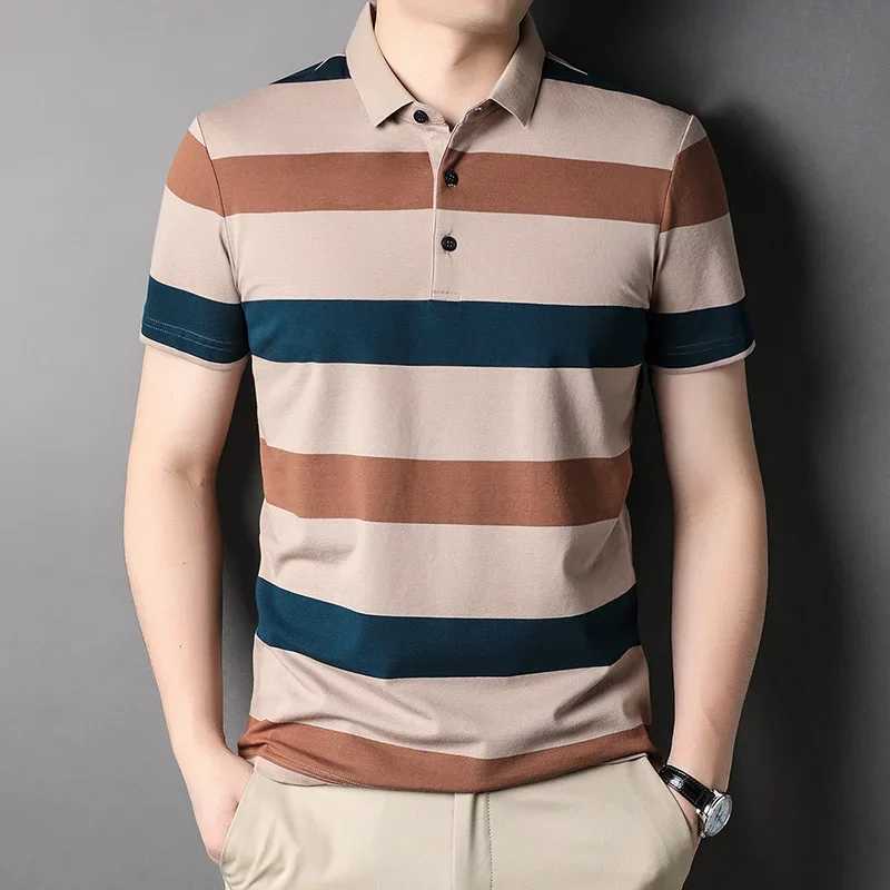 New Summer Mens Fashion Polo Shirt High Quality Striped Shirt Polo Short Sleeved Casual Button Shirt Men Clothing Senior TopsX240920
