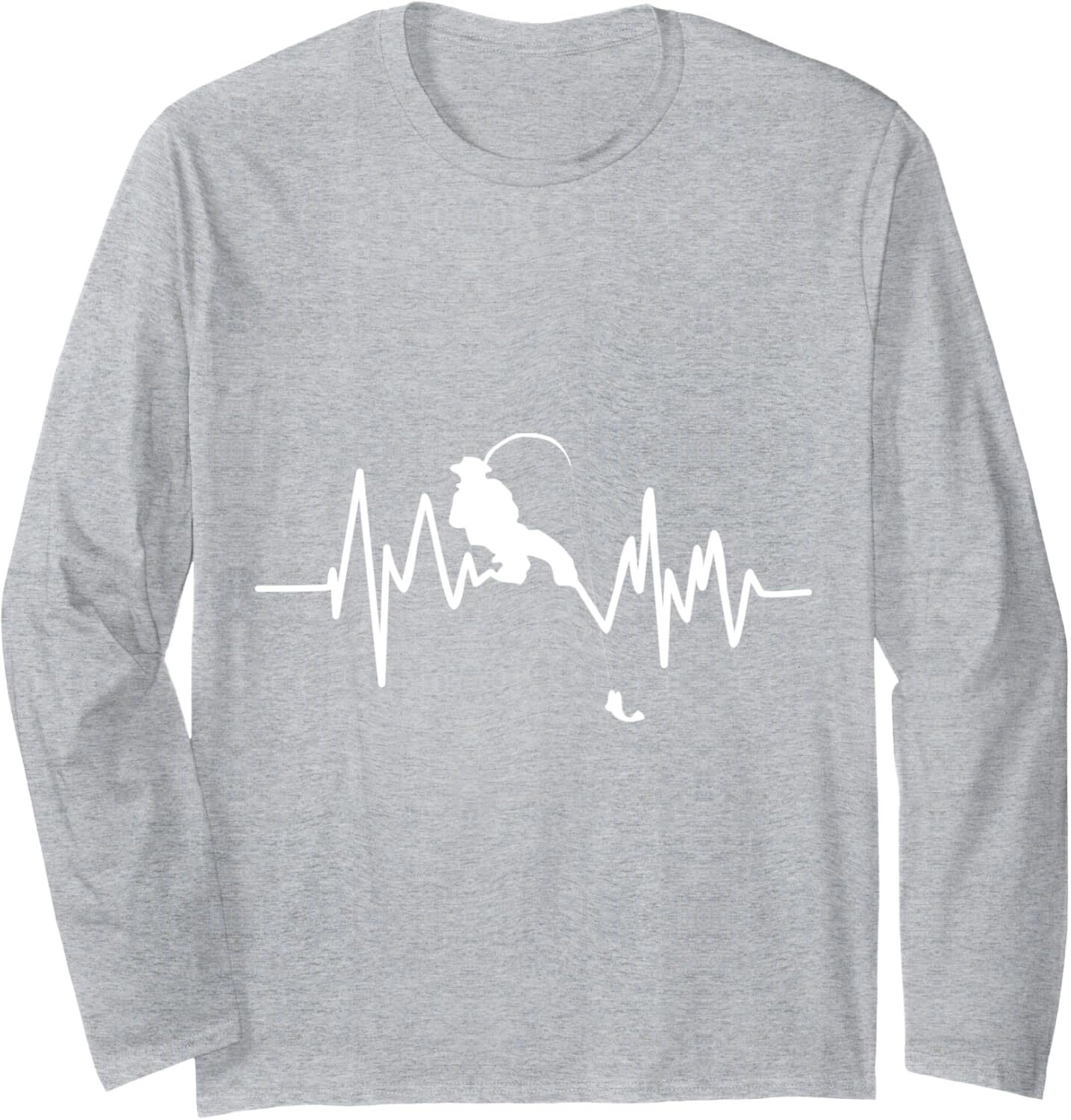 Long Sleeve Shirts for Men sweatshirt Funny Fishing Heartbeat Cool Fisherman Fish Gift Long Sleeve Tee Streetwear Casual tops clothes