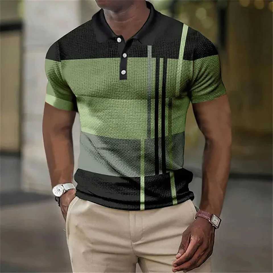 High Quality Mens Polo Shirt 2023 New Stripes Short Sleeve T-shirts Casual Business Button Tops Tees Summer Clothing For BoysX240920