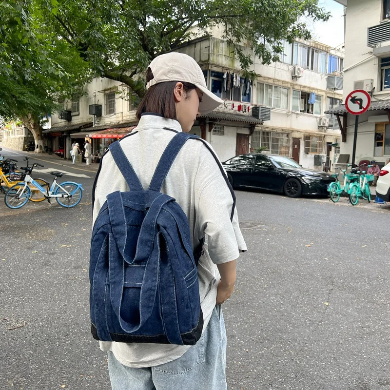 Womens dualpurpose shoulder bag and backpack denim blue large capacity travel shopping handbag latest Rucksacks womens 240919