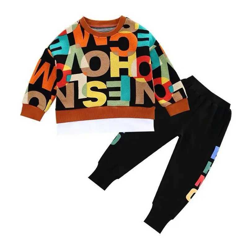 Spring Boys Suit Children Fashion Clothes Set Baby Kids Autumn Cotton Printing Long Sleeved Top Long Pants Teen Boys Tracksuit M240920