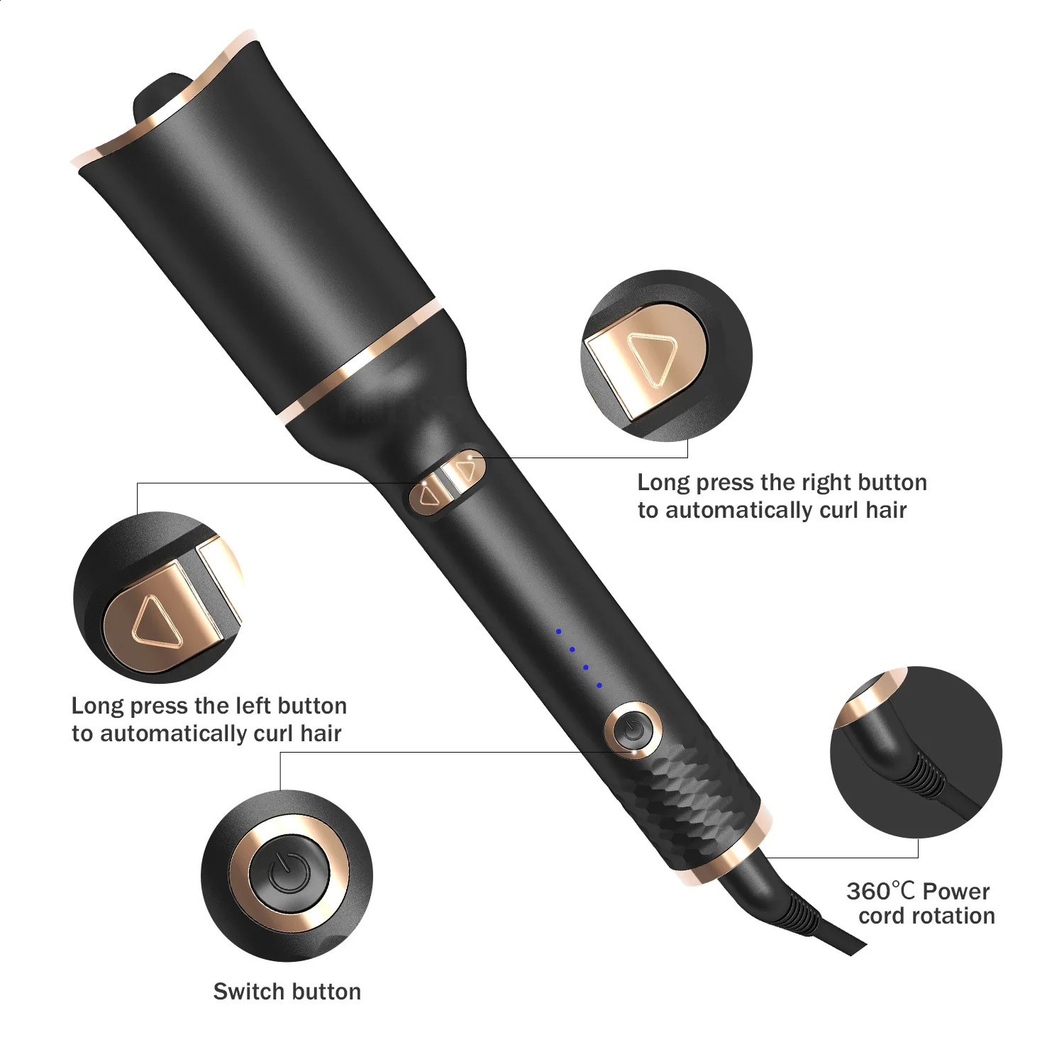 Easy Use Automatic Curler 34W Electric Curler Iron Quick Heating Ceramic Rotating Air Curler Rod Curler 240918