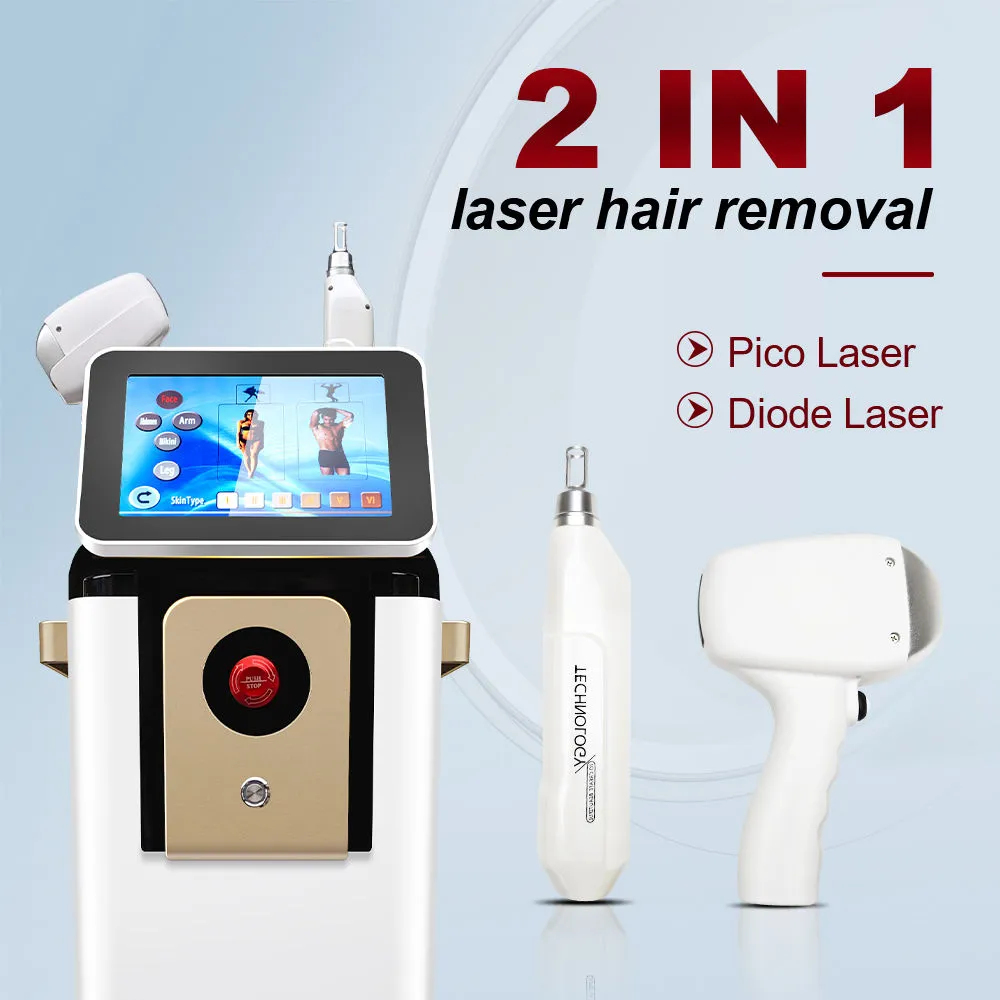 Salon SPA 808 Diode Laser And Pico 2in1 Pico Laser Tattoo Removal Machines Picosecond Ice 808nm Laser Hair Removal Beauty Machine