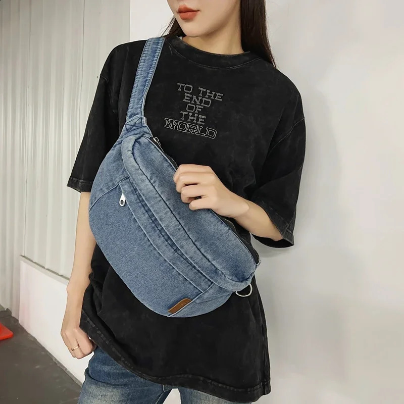 Sewing thread denim zipper womens waist bag young cross body for sale in selling Bolsas Para Mujeres 240919