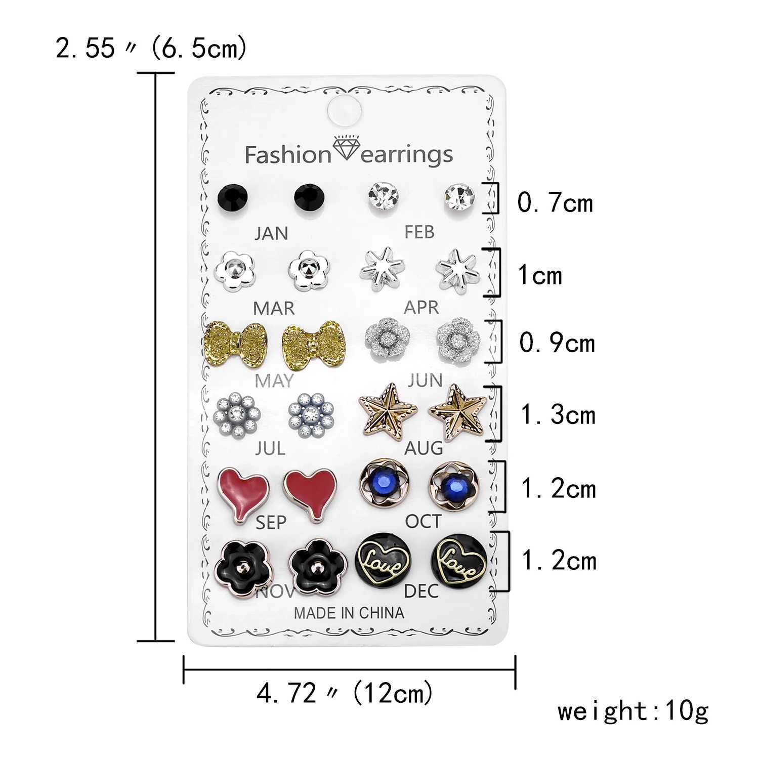12 pairs/batch acrylic rhinestone fashionable earring set suitable for womens flower center stud earrings girls simple geometric earrings jewelry W240