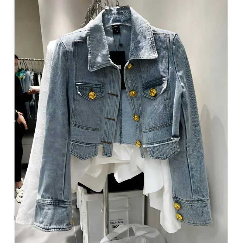2024 New Denim Jacket for Women Slim Single Breasted Long Sleeve Short Outerwear Coat Denim Jacket Women Coat CoatsX240920