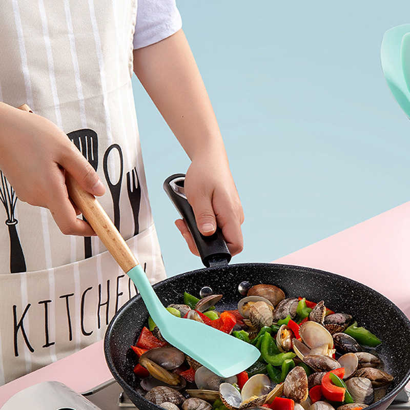 12-Piece Silicone Kitchen Utensil Set with Wooden Handles - Non-Stick, Heat-Resistant, Cooking Baking Tools for Pots and Pans dh911125171
