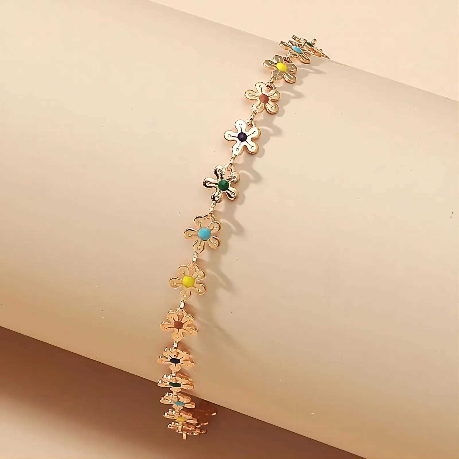 Cute Daisy Flower Anklets For Women Beach Anklet Leg Bracelet Handmade Bohemian Sunflower Floral Foot Chain Boho Sandals Jewelry Y240920