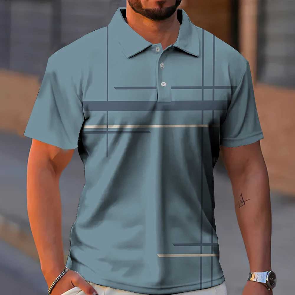 Summer Mens Polo Shirt Gradient Line Short Sleeve Tshirt Casual Daily Lapel Tops Tees Fashion Striped T Shirt For Man ClothingX240920
