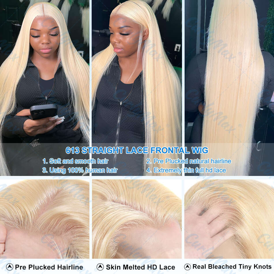 Brazilian Blonde 13x4 13x6 Full HD Frontal Wigs Human Hair Bone Straight 613 30Inch Melt Skin Lace Front Wig For Women 250%
