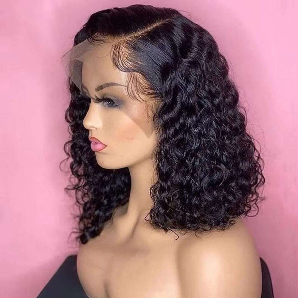 Curly Short Bob 200% 13X4 Frontal Human Wigs Deep Water Wave Lace Front Wig Pre Plucked Bleach Knots with Baby Hair