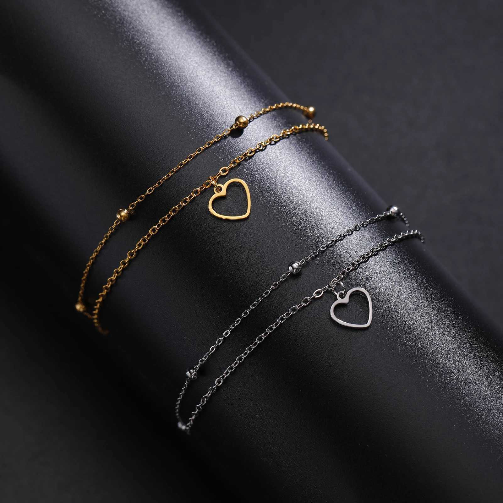 Kkjoy Simple Stainless Steel Silver Color Hollow Love Heart Female Anklets for Women Leg Bracelet Chain Jewelry Gift For Girl Y240920