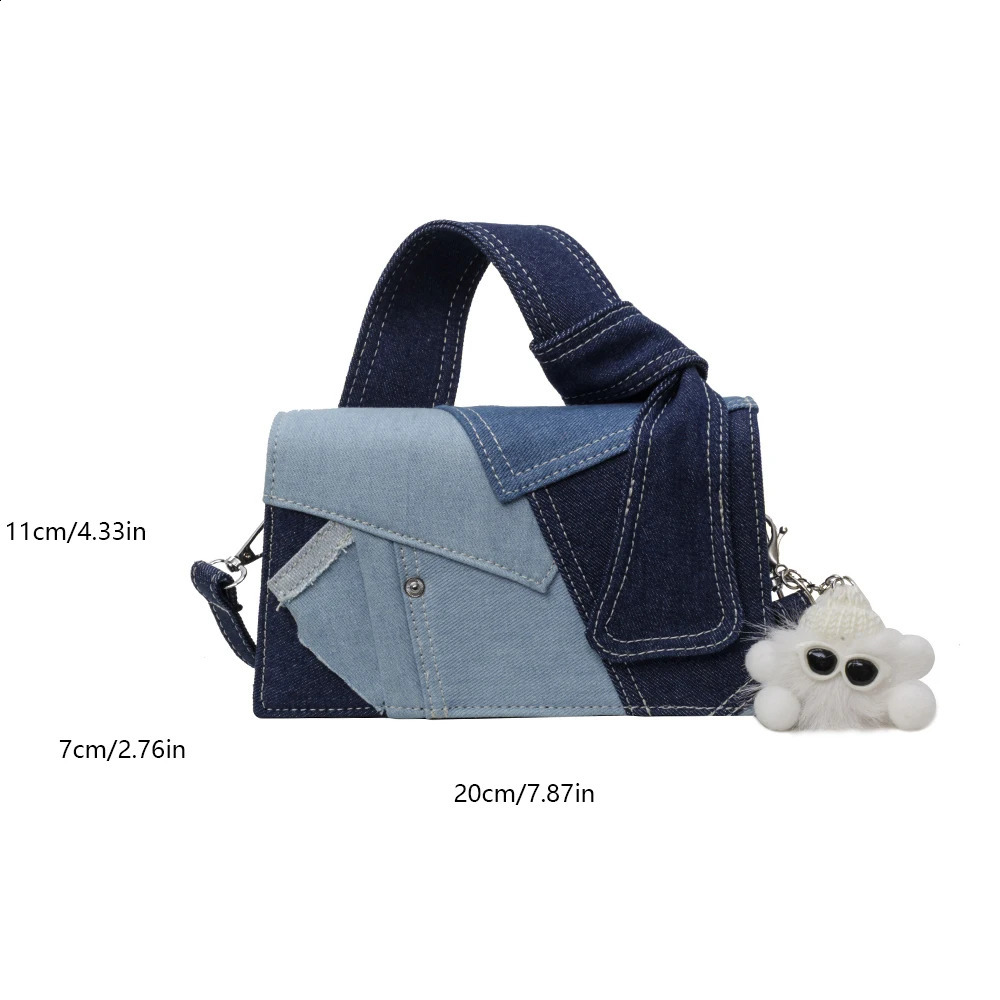 Womens fashionable small handbag denim shoulder bag casual cross zippered womens with lid 240919