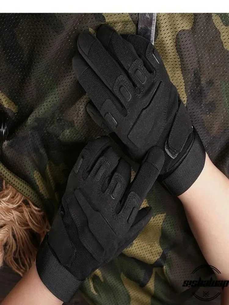 Sports Gloves Mens tactical special forces Black Hawk autumn and winter thin suede warm sports fitness anti slip durable motorcycle H240920
