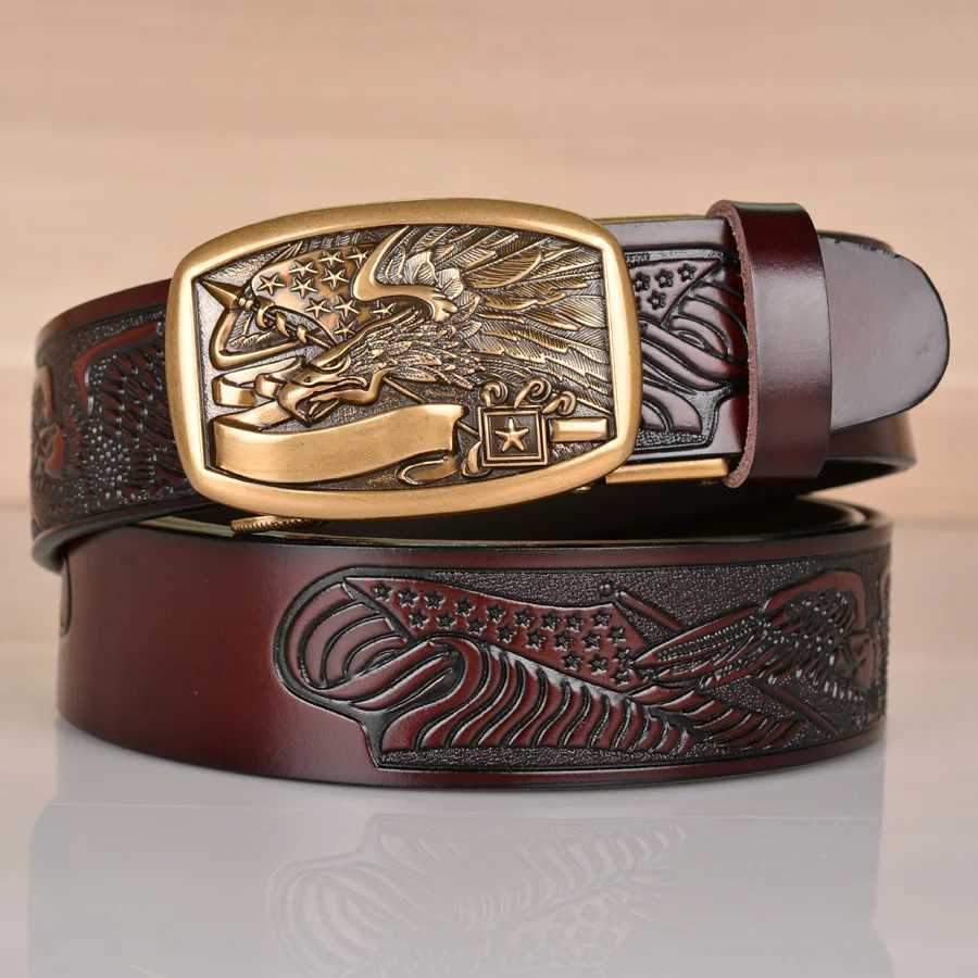 High quality mens eagle design alloy deduction style belt embossed cow belt essential accessories for jeans and casual pants; W240920