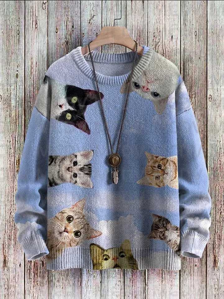Halloween Black Cat Witch Art Printed Casual Sweatshirt Women For Men Sweater Y240920