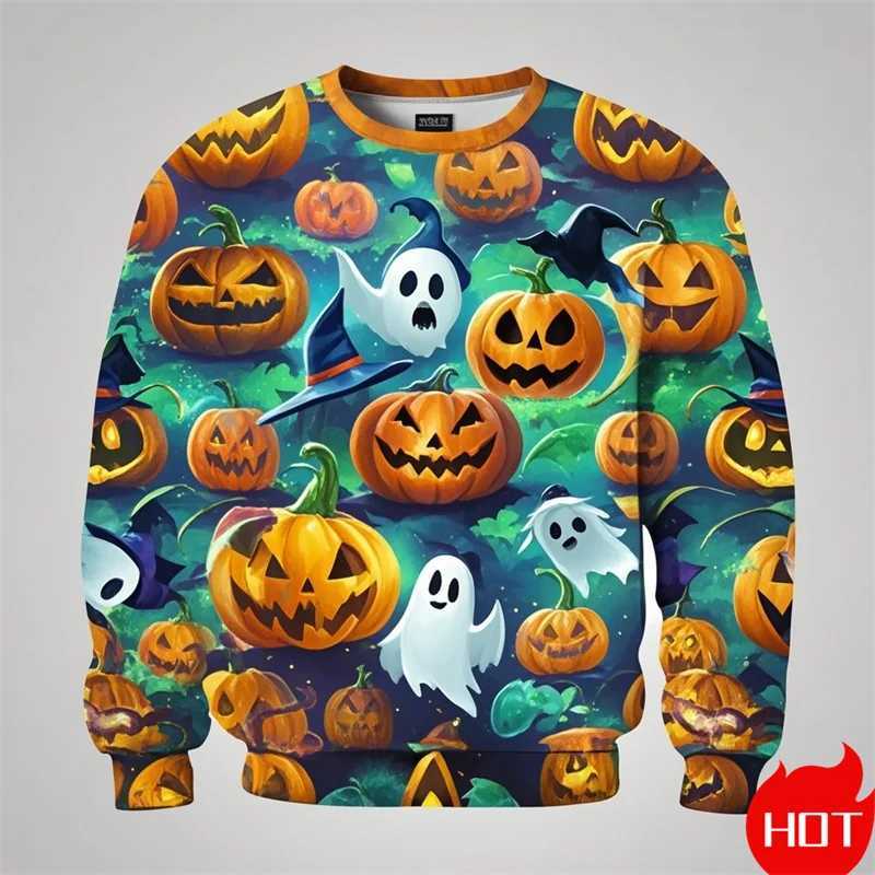 Hararjuku 3D Printing Horror Happy Halloween Sweatshirts Pumpkins Graphic Round Neck Hoodie Kid Funny Streetwear Clothing Tops Y240920