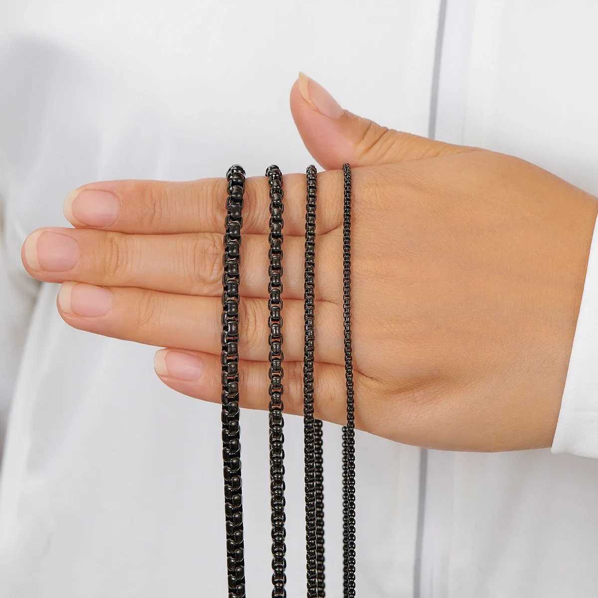 HIYEE 1 Piece 2mm/3mm/4mm/5mm Black Color Box Link Chain Classic Curb Necklace Stainless Steel Jewelry for Men Women DIY GiftX240919