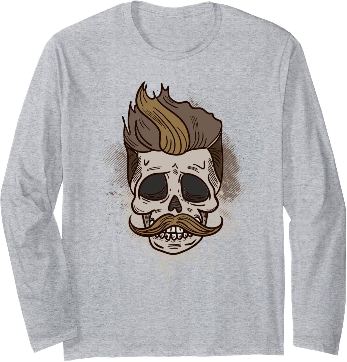 Long Sleeve Shirts for Men sweatshirt Skull with Hair and Mustache Funny Cool Hipster Gift Long Sleeve Tee Streetwear Casual tops clothes