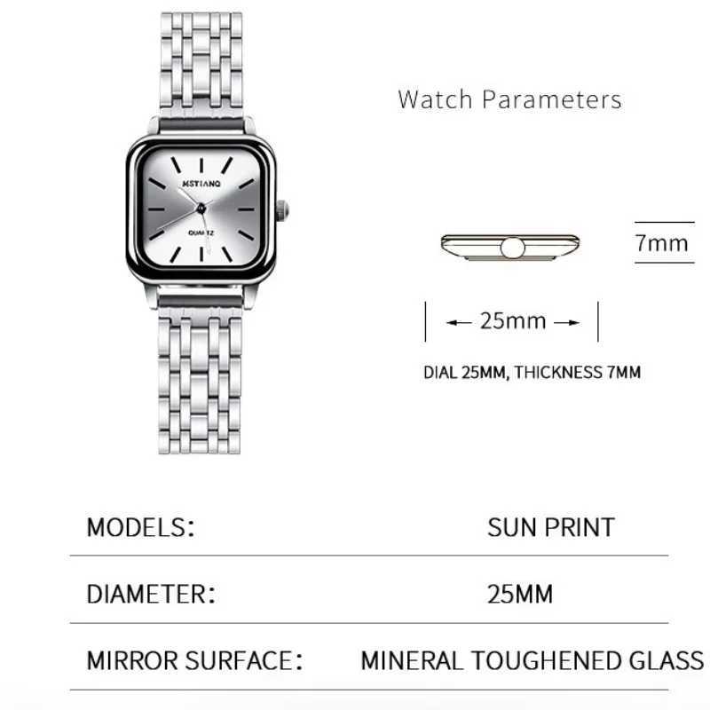 Stainless Steel Watch Womens Ins Style Simple Student Quartz Watch Casual Fashion Versatile Luxury Small Square WristwatchX240920