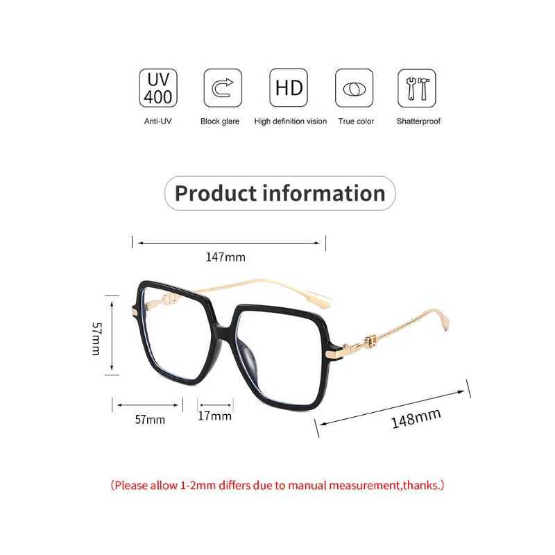 Fashion Oversized Square Eyewear Retro Womens Light Bloking Metal Frame Glasses Trend Optical Computer EyeglassesX240920