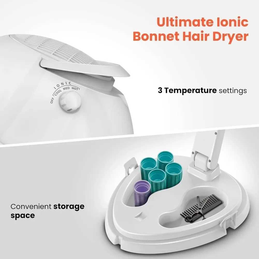 Electric Ionic Hooded 1875W Bonnet 3 Heating Settings Sit Under Hair Dryer for Home and Salon Height Adjustable