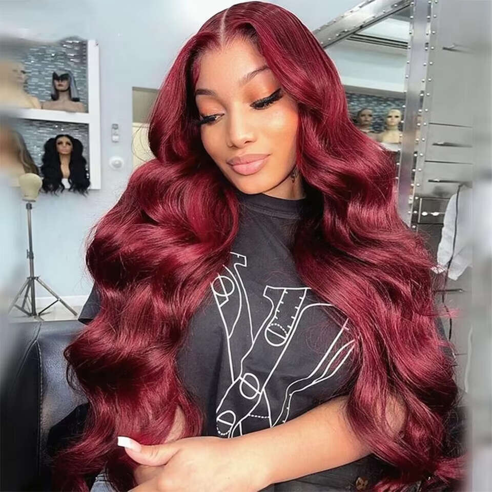 99j Bury Front Human Hair Pre Plucked Transparent Lace Colored Body Wave 99J 4x4 Glueless Wig Ready to Wear