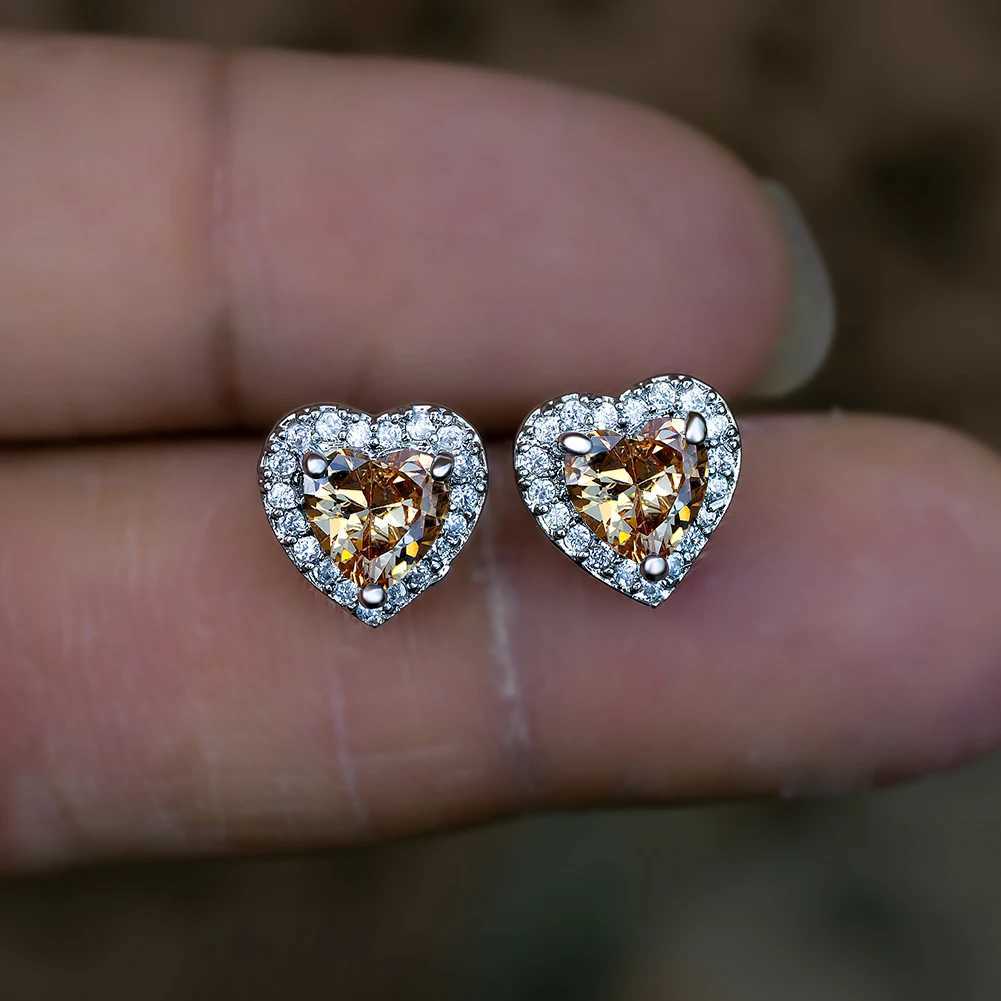 Dainty Female Rainbow Crystal Jewelry Charm Silver Small Stud Earrings Cute Heart Zircon Wedding Earrings W240919