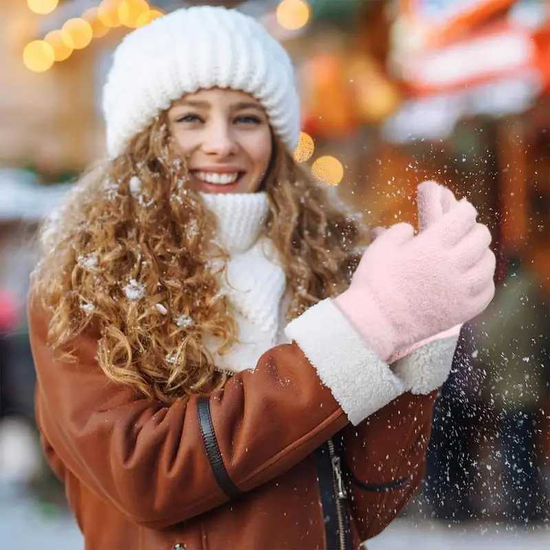 Sports Gloves Knitted Womens Winter Bicycle Gloves Waterproof Stretching Warm Knitted Elastic Cuffs Cold Weather Stretching Ski Gloves H240920