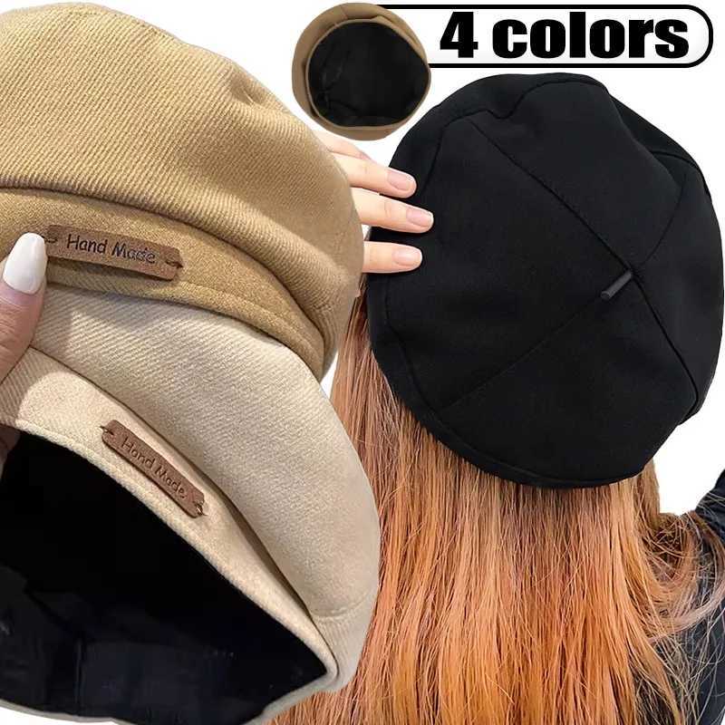 Retro Elegant Women Woolen Beret Female Cold Autumn Handmade Berets Khaki Black Artist Hat Girls Winter Delicate Texture CapX240919