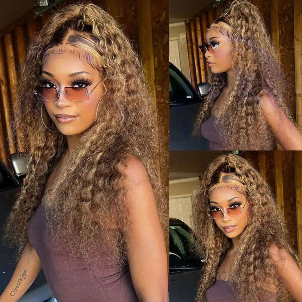 250 Density Highlight P4/27 Blonde 360 Full Hd Lace Front Pre Plucked 30 Inch Glueless Deep Wave Frontal Wig Synthetic Hunam Hair