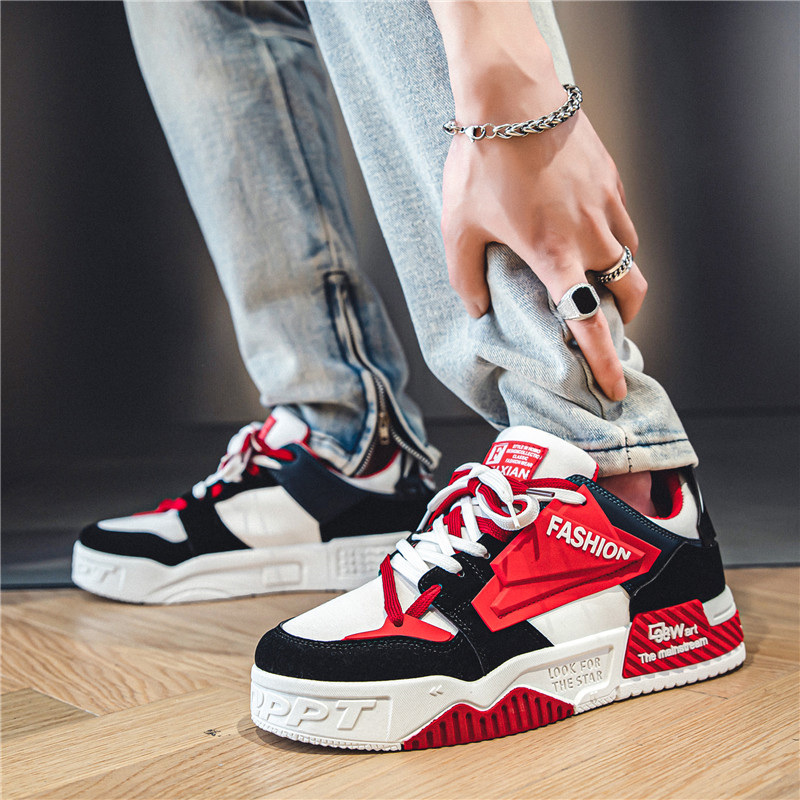 Stylish White & Red Men's Skate Shoes: Casual Sporty Streetwear Sneakers 4