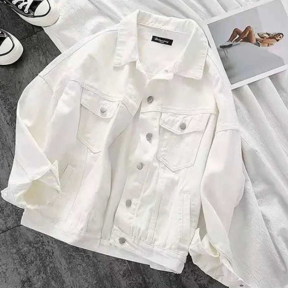 2024 Spring and Autumn New Retro Loose White Cotton Denim Jacket Womens Long-sleeved Jacket on Clothes Jean Jacket for WomenX240920