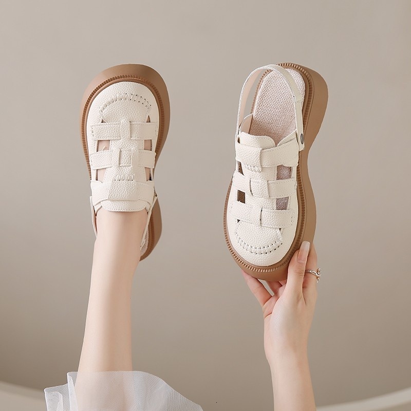 Baotou Sandals for Women 2024 New Outwear Two Wears of Thick Half Slippers Summer Soft Sole Beach Roman Shoes