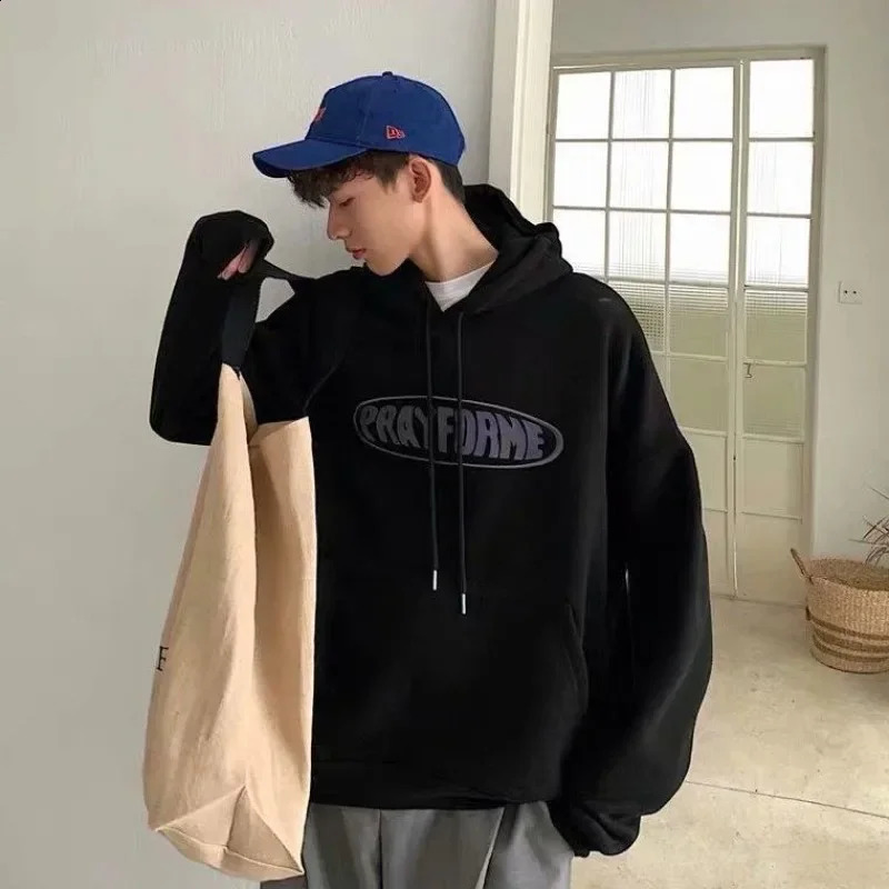 Mens clothing hooded streetwear hiphop mens sportswear letter green printed onepiece warm expression 240911