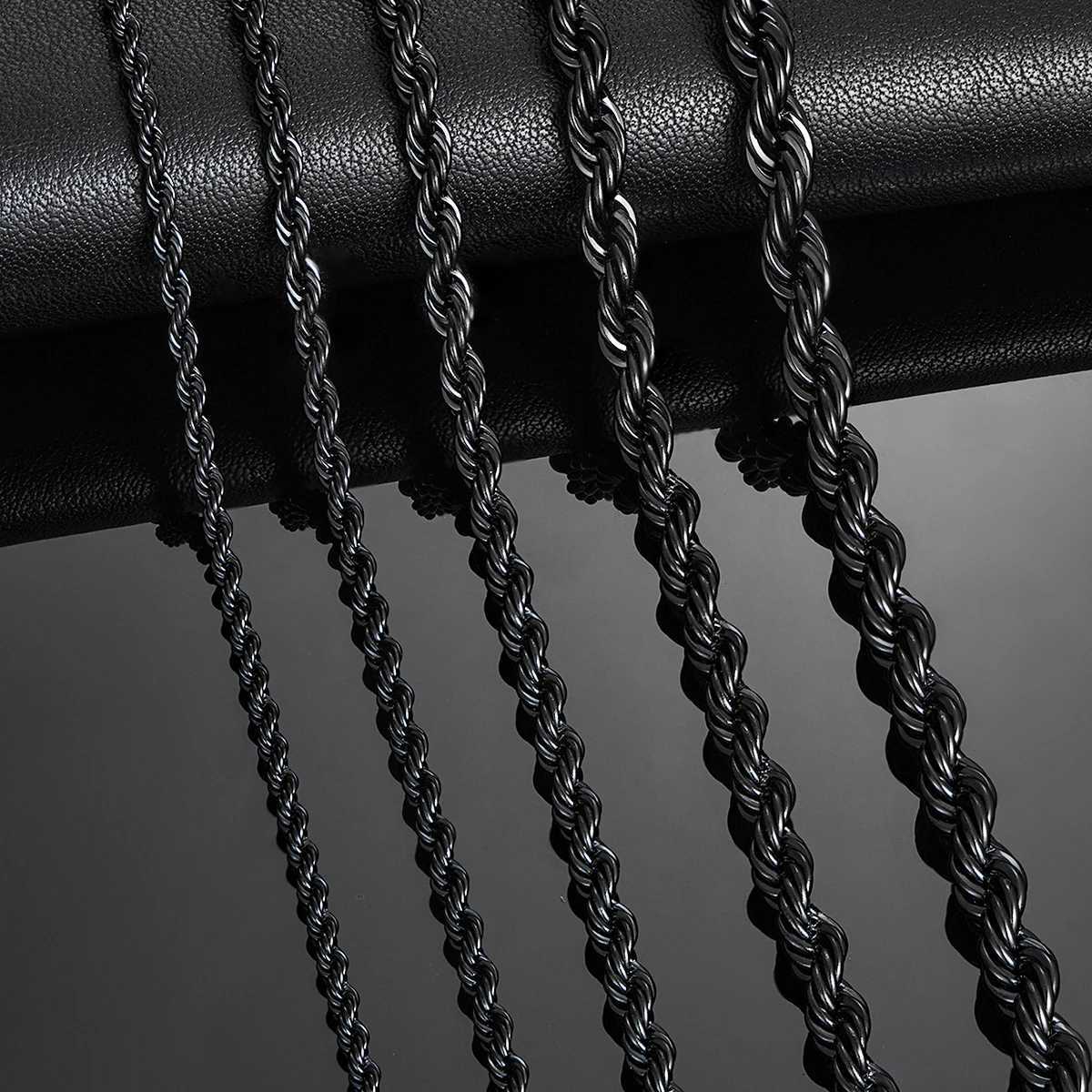 2.3mm/3mm/4mm/5mm/6mm Black Color Stainless Steel Twisted Rope Chains Classic Men Boy Necklace 16 to 30 InchesX240919