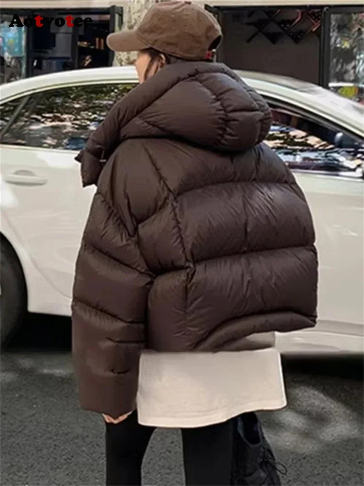 Aotvotee Coat Women Hooded Cropped Thicken Warm Casual Loose Jacket Korean Fall Winter Fashion Down Cotton Parkas