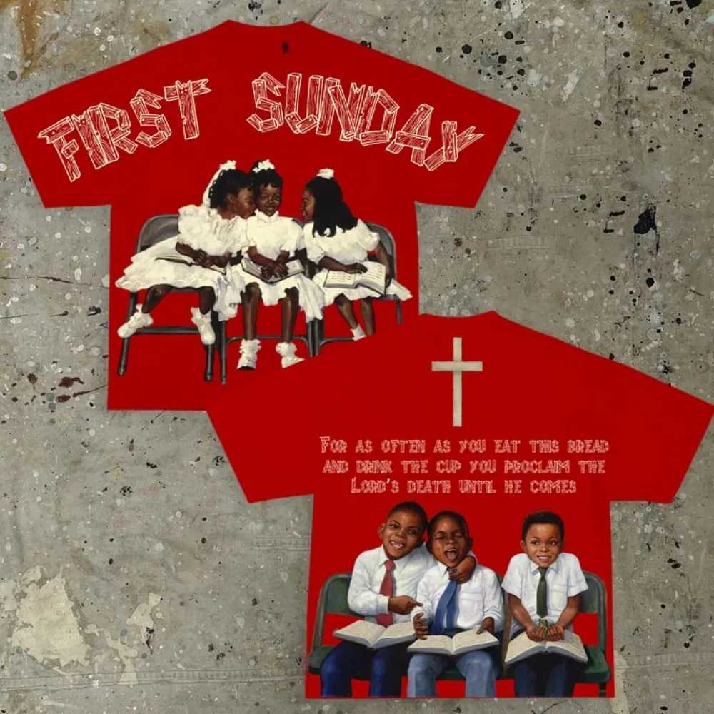 Retro Childrens First Sunday Printed Graphic Cotton T-shirt Mens Y2K Short Sleeve Retro Oversized T-shirt Womens Top CL240913